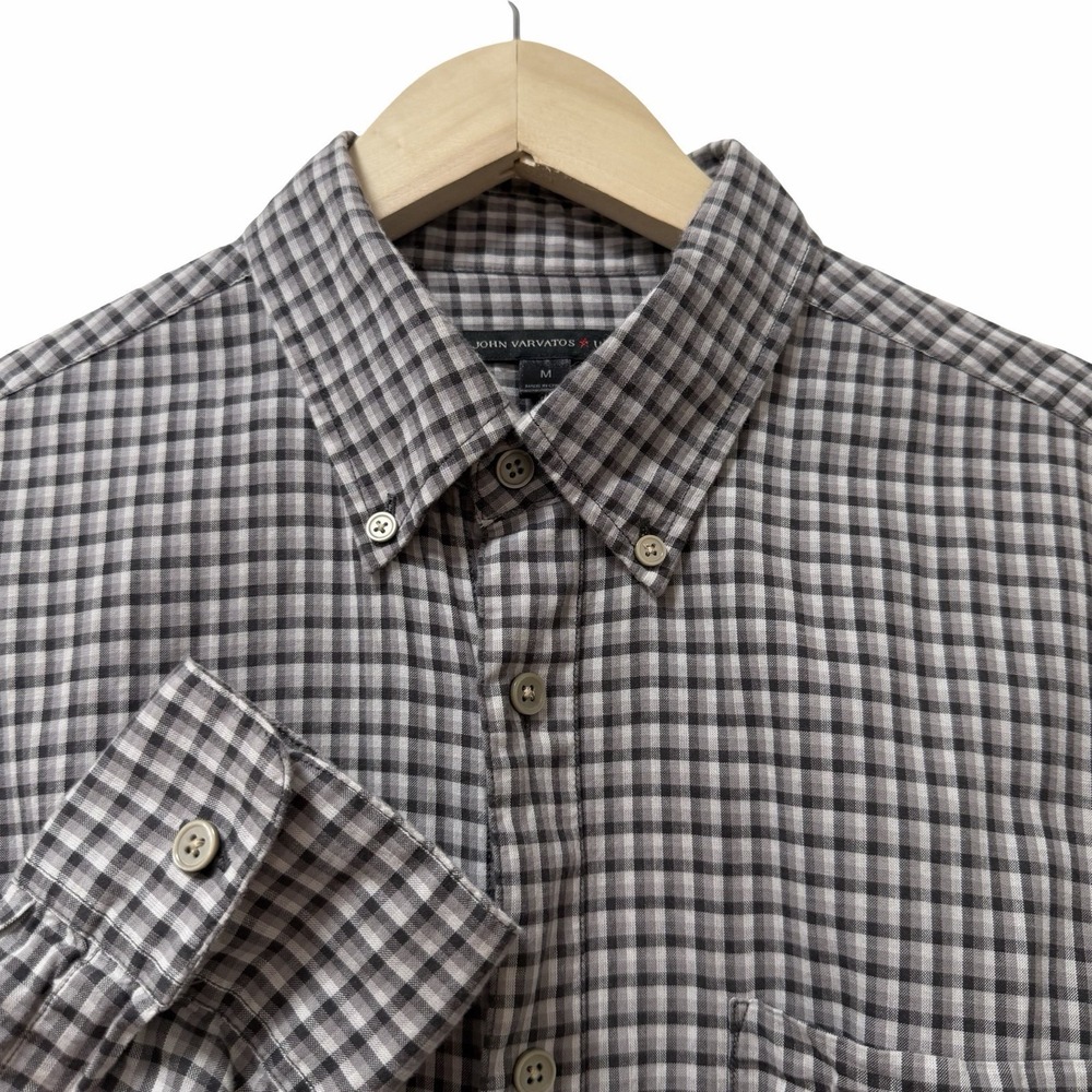 John Varvatos Star USA Mens Plaid Cotton Button‎ Down Shirt Size M Grey Casual